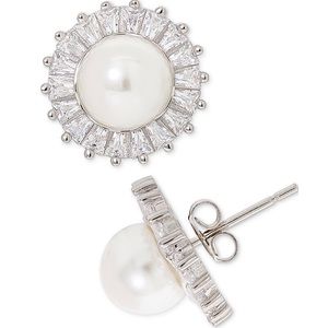 Pearl and CZ Earrings in Sterling Silver